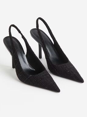 H&M Black Pointed Slingback Heels with Subtle Texture